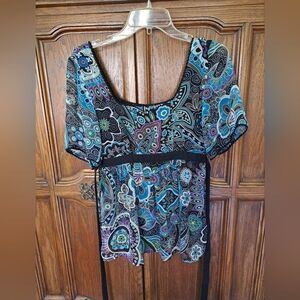 Elegant Paisley Blouse - Blue and Black